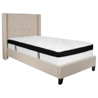 Flash Furniture HG-BMF-33-GG Riverdale Twin Size Tufted Upholstered Platform Bed in Beige Fabric with Memory Foam Mattress